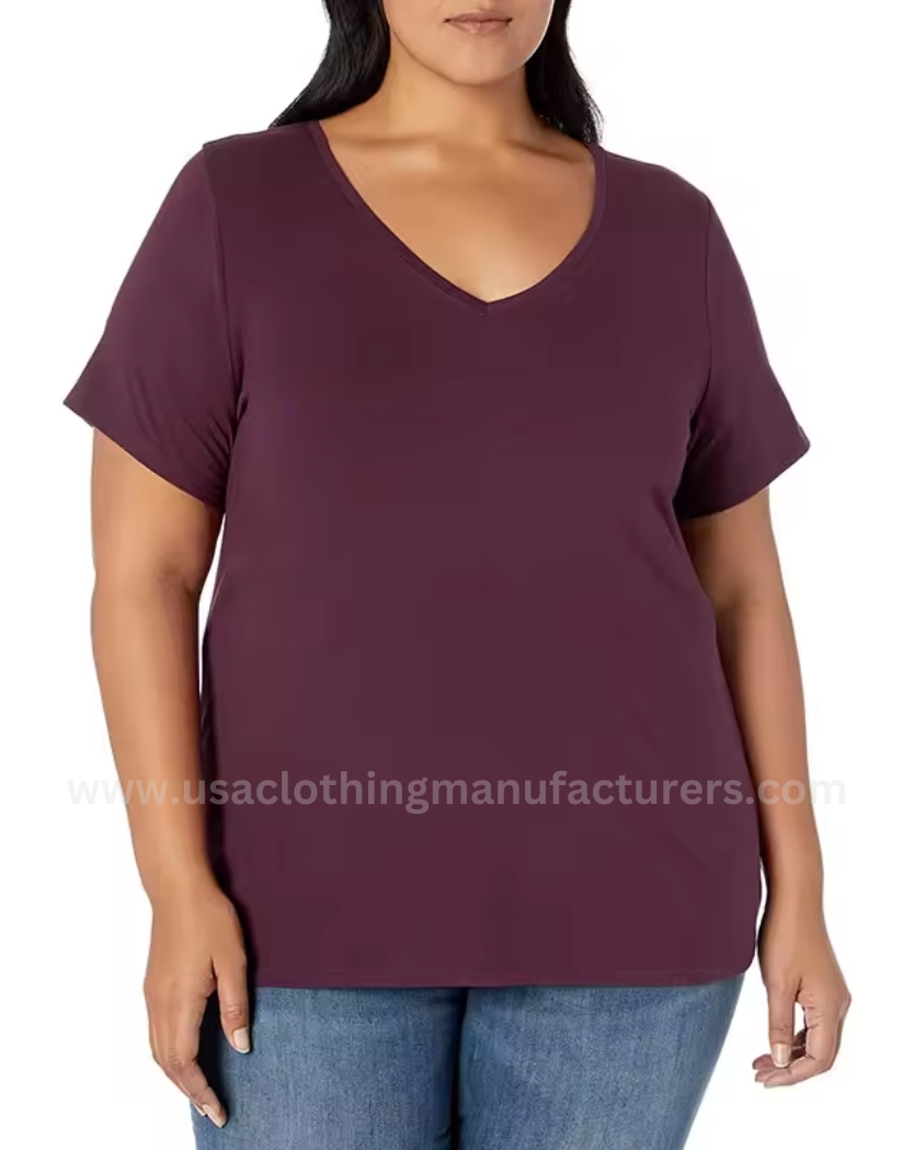 wholesale V-Neck Plus-Size Solid Summer Casual T-Shirt manufacturer