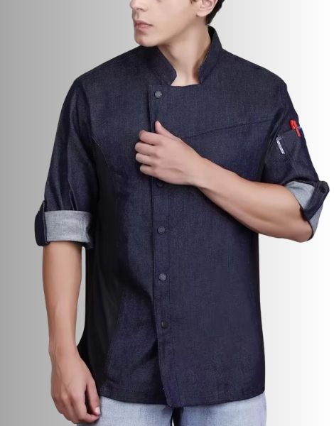 Unisex Asymmetrical Denim Chef Coat