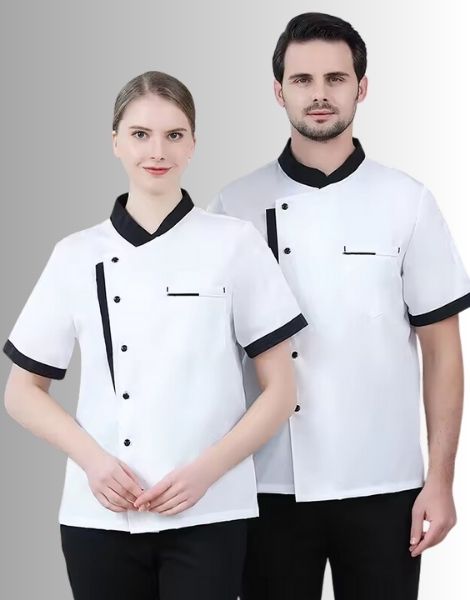 White Color Chef Denim Short Sleeve Shirt