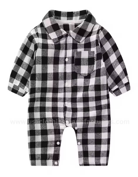 Wholesale 100% Cotton Plaid Flannel Baby Rompers Manufacturer