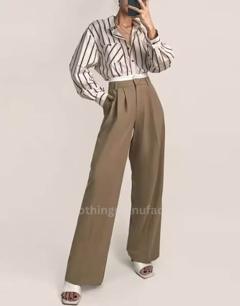 Wholesale Custom High Waist Elegant Wide Leg Pant Trouser for Women