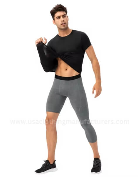 wholesale personalized men's 3_4 one leg compression capri tight pant manufacturer