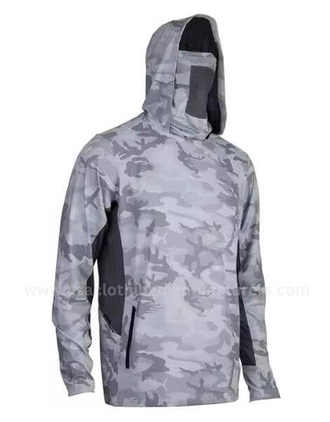 wholesale quick-drying breathable long-sleeved camo hooded fishing shirt manufacturer