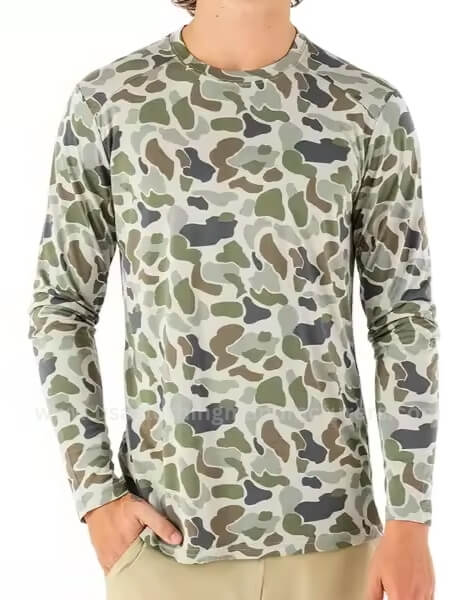 wholesale sublimated long sleeve camo fishing shirts with hood manufacturer