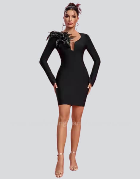 Black Bandage Sheath Cocktail Dress with Sleeves