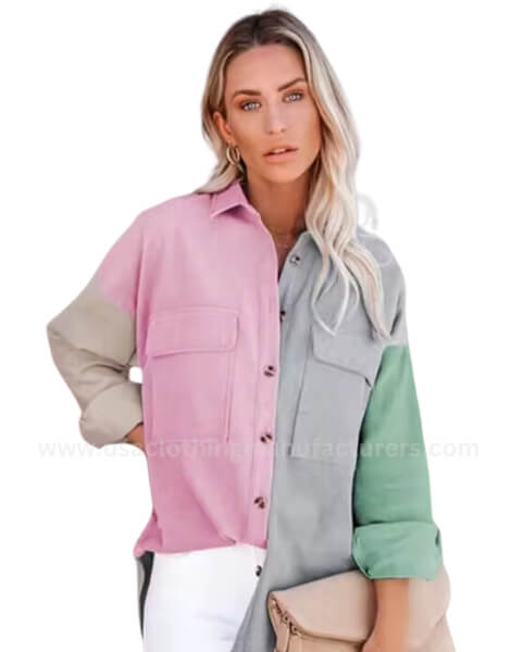 casual fashion buttoned pink corduroy shirt for woman