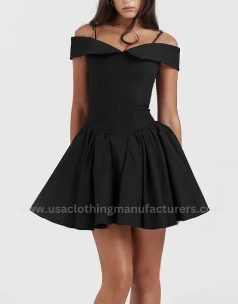 Elegant Girls Sleeveless Off the Shoulder Black Mini Dress