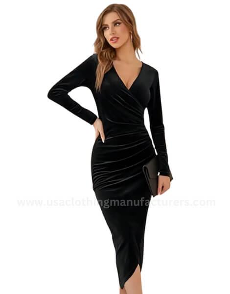 formal slim fit long sleeved V-neck cocktail dress