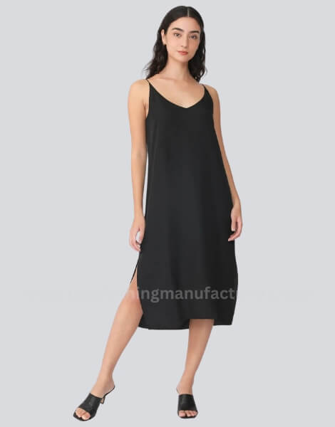 High Quality 100% Silk V Neck Petite Black Sheath Dress