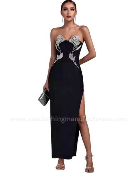 Light Luxury Diamond Applique Little Black Cocktail Dress