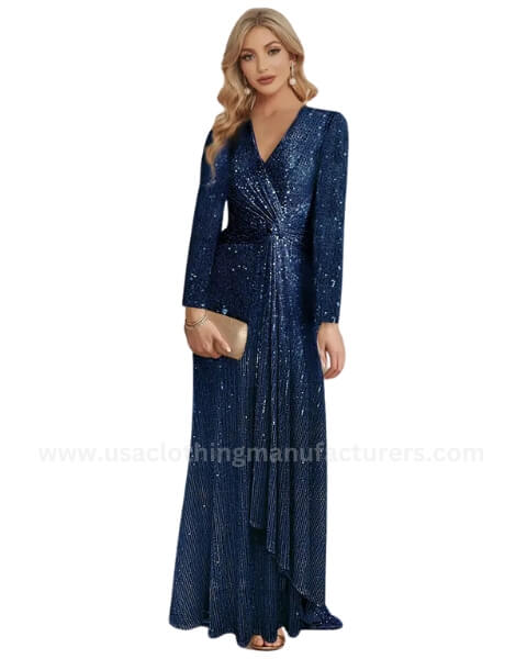 luxury v-neck long sleeve cocktail dress for wedding party