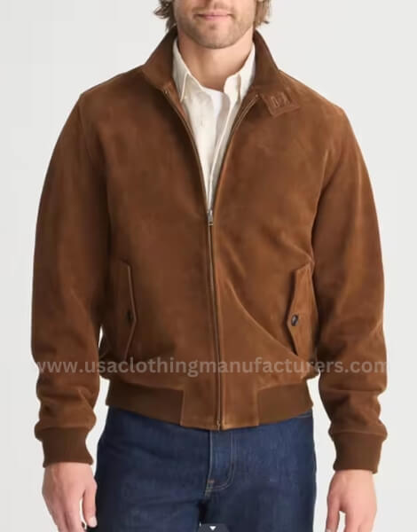 men's classic stand collar suede harrington jacket