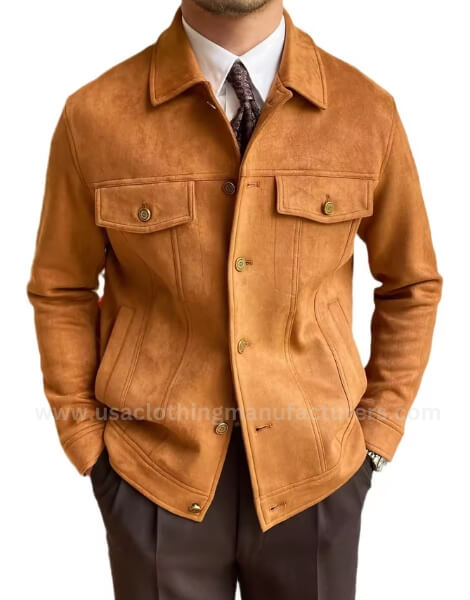 men's solid color warm vintage suede jacket