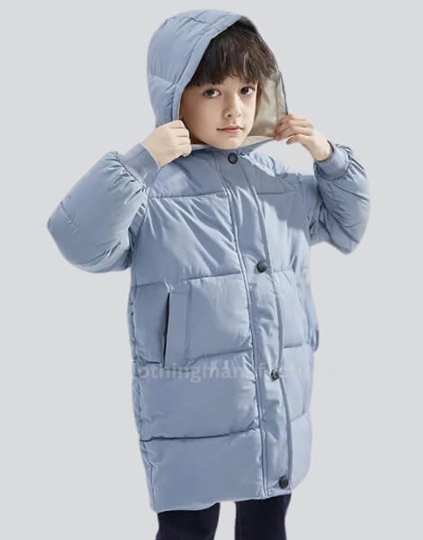 Mid-Long Padded Kid Boys Puffer Jacket with Hooded