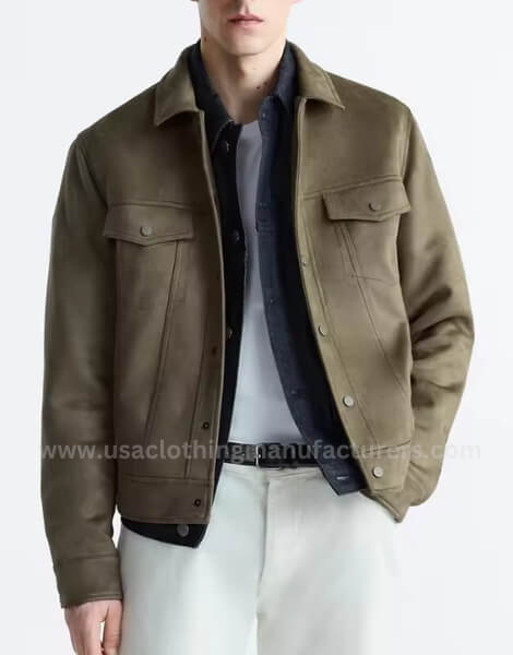 plain collared bomber varsity faux suede jacket for men