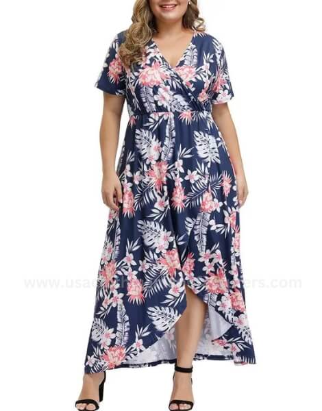 short sleeve womens flowy maxi plus size cocktail dress