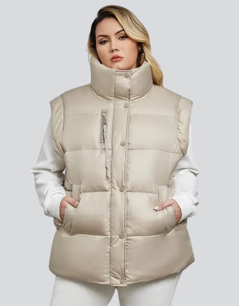 Women’s High Neck Zipper Cropped Plus Size Puffer Jacket