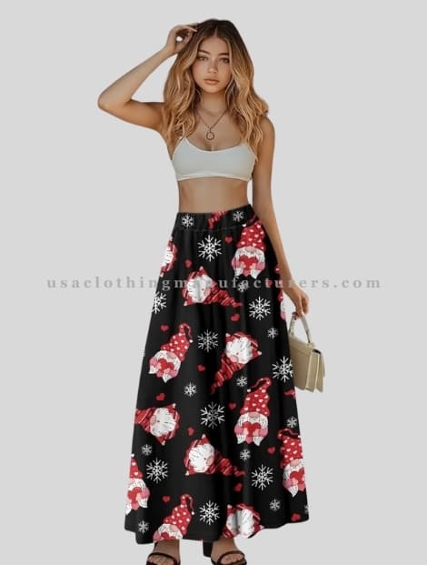 Black Santa Printed Long Skirt for Womens Manufacturer