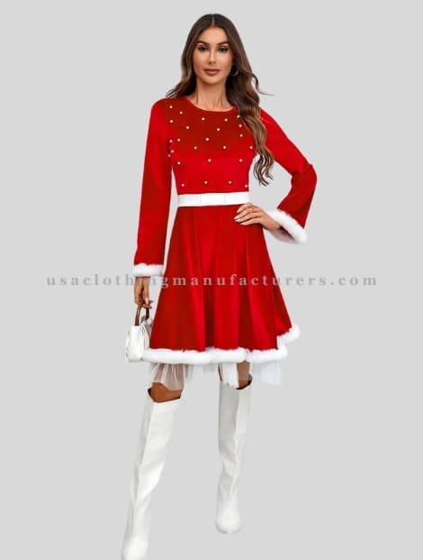 Bright Red Womens Christmas Party Dress Vendor