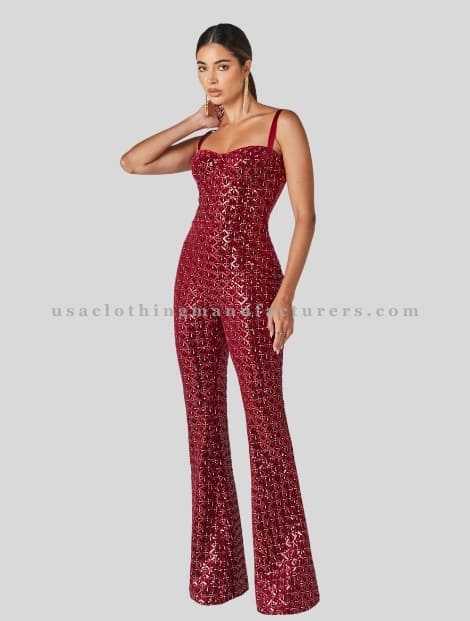 Maroon Sequin Womens Christmas Party Jumpsuit Manufacturer