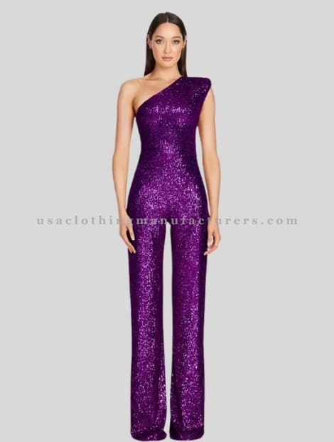 Purple Sequin Womens Christmas Party Jumpsuit Wholesaler