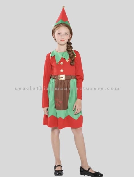 Wholesale Red & Green Girls Christmas Party Dress with Hat