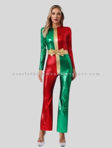 Red & Green Glossy Christmas Party Jumpsuit Wholesaler