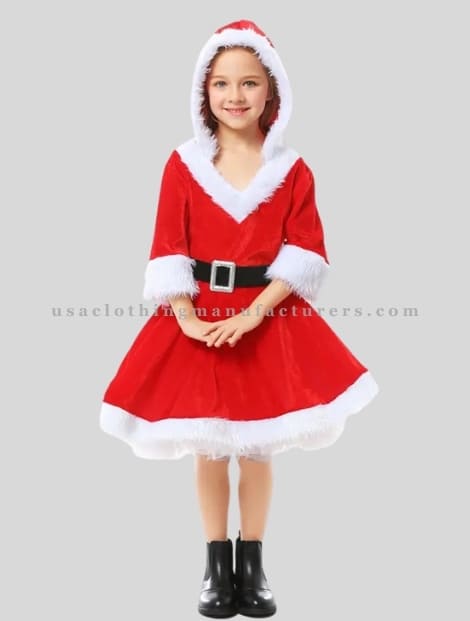 Wholesale Red Hooded Fancy Santa Dress for Little Girls