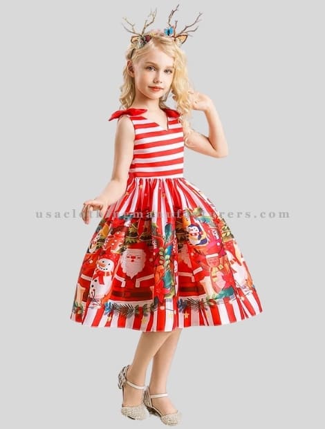 Red Printed Christmas Party Dress for Kids Manufacturer