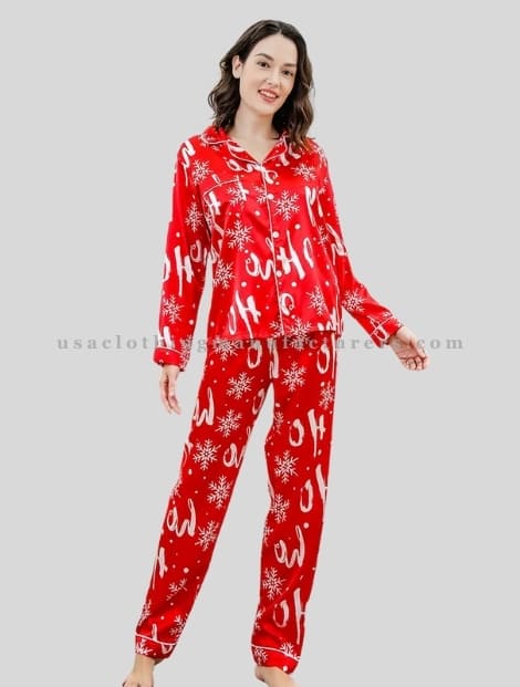 Womens Red Printed Christmas Pajama Sets Vendor