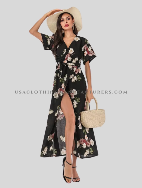 Black Floral Printed Maxi Dress Manufacturer