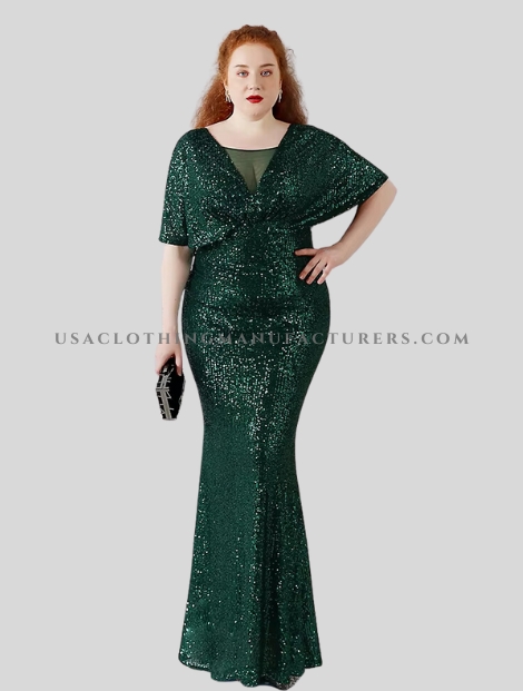 Green Plus Size Sequin Maxi Dress in Bulk