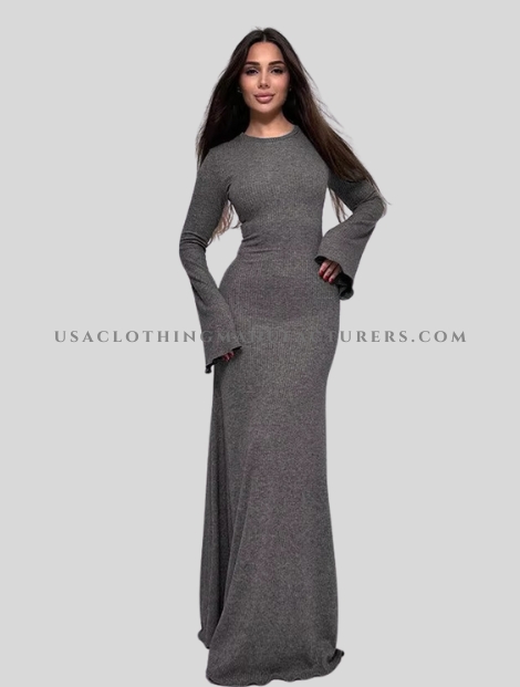 Grey Knitted Maxi Dress for Women Manufacturer