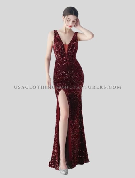 maroon-v-neck-sequin-maxi-dress