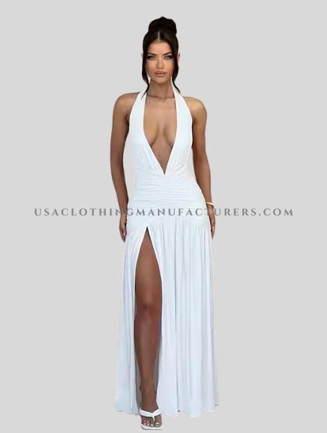 Wholesale White Deep V Neck Maxi Dress