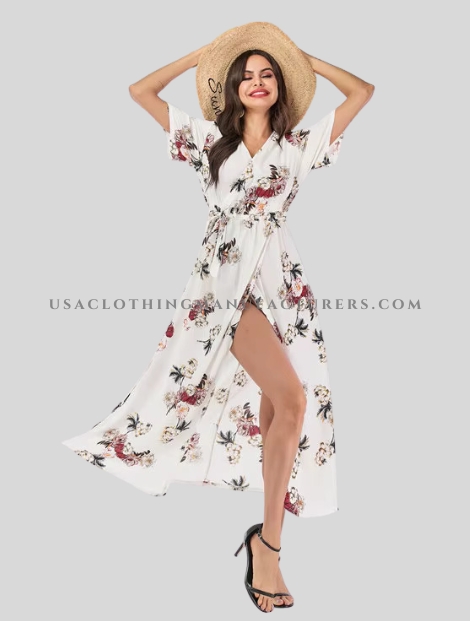 White Floral Printed Maxi Dress Supplier