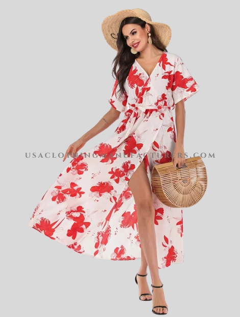 White & Red Printed Maxi Dress Vendor